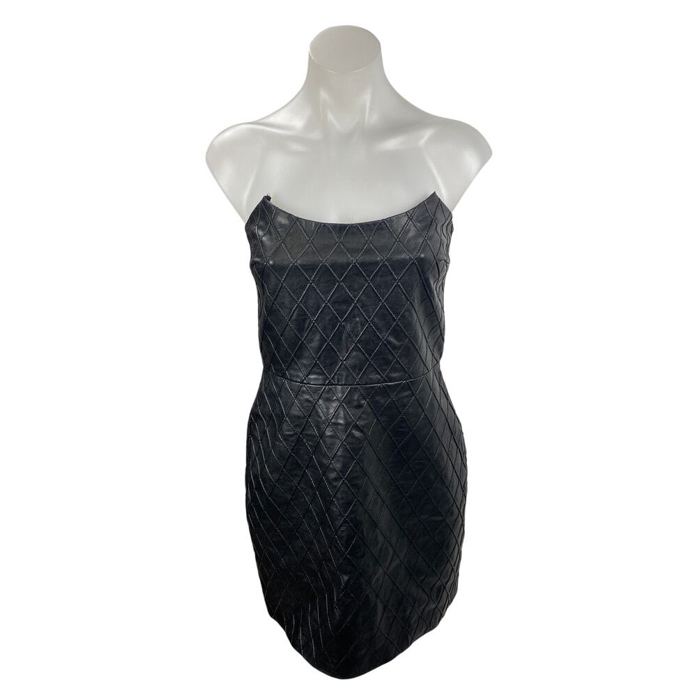 Amanda Uprichard Keisha Black Faux Leather Argyle Strapless Mini Bodycon Dress S